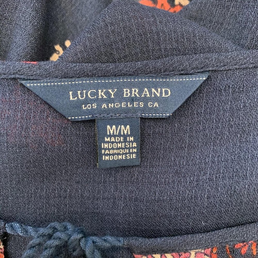 Lucky Brand Navy Blue Printed Semi-Sheer Blouse M - Picture 5 of 5